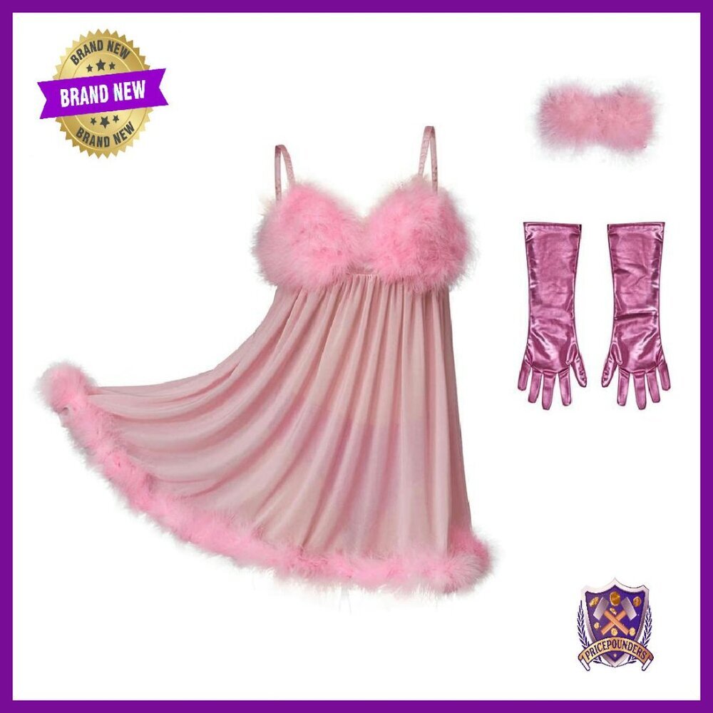 Sexy Feather Lingerie Fembot Cosplay Costume with Gloves XS-XXXL